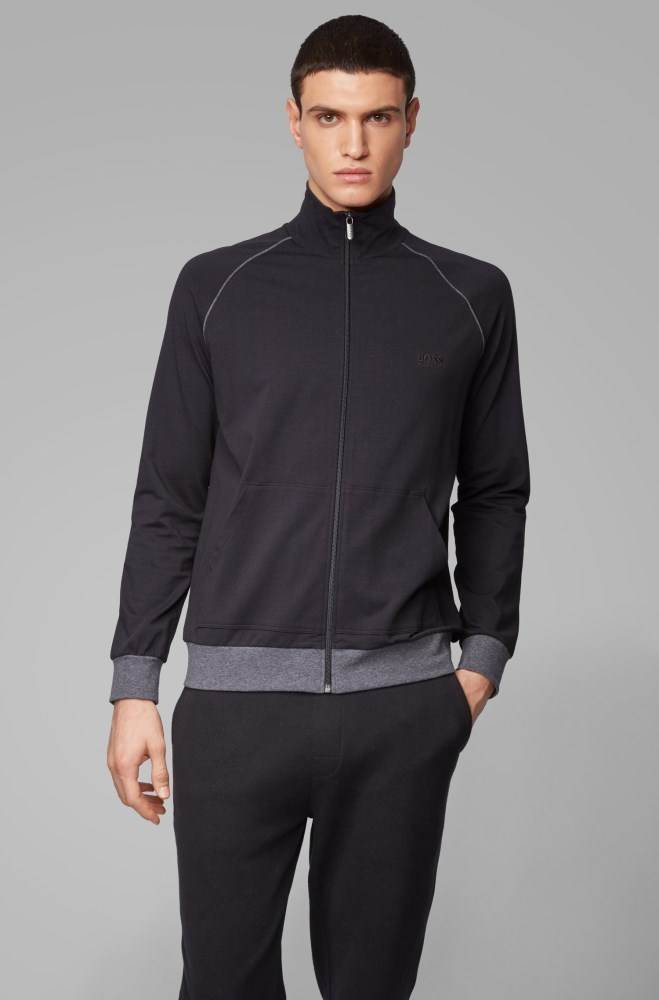 Hugo Boss Regular-fit loungewear jacket Svarte | uYW9jVJd