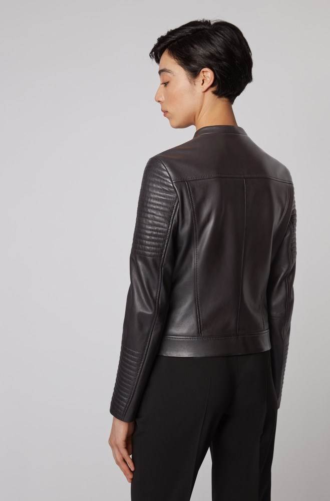 Hugo Boss Regular-fit nappa-leather jacket Svarte | UMzNLtFq