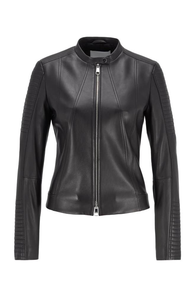 Hugo Boss Regular-fit nappa-leather jacket Svarte | UMzNLtFq