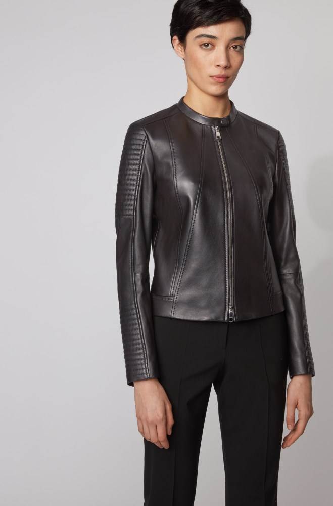 Hugo Boss Regular-fit nappa-leather jacket Svarte | UMzNLtFq