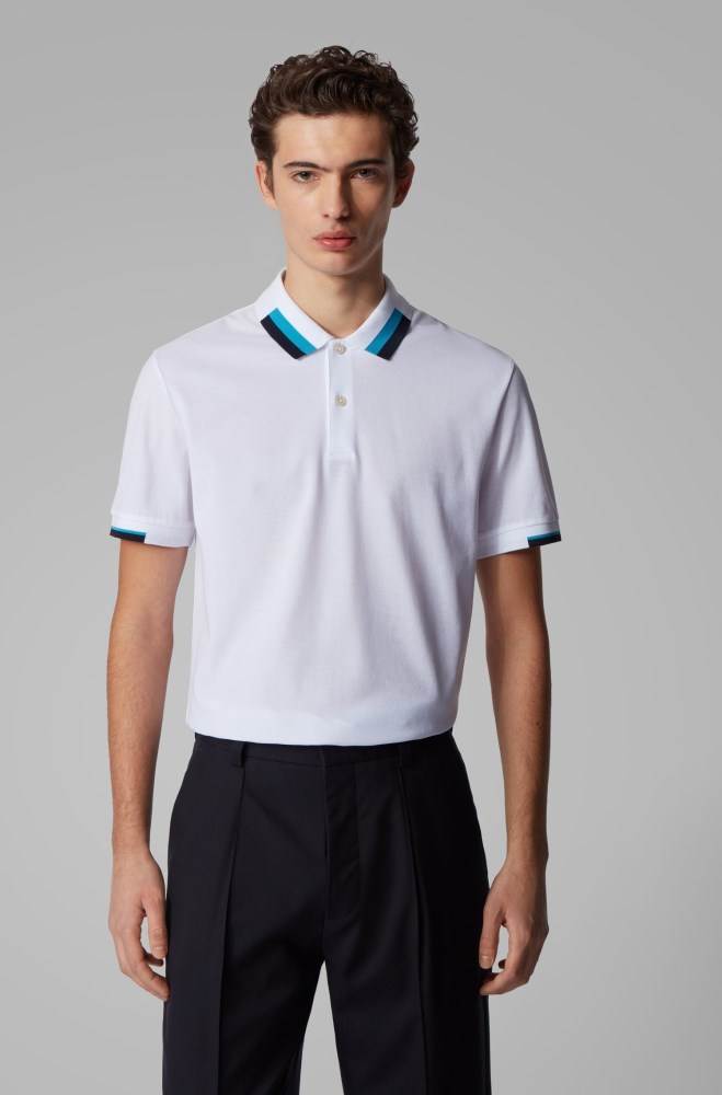 Hugo Boss Regular-fit polo shirt Hvite | dOXTe4Gr