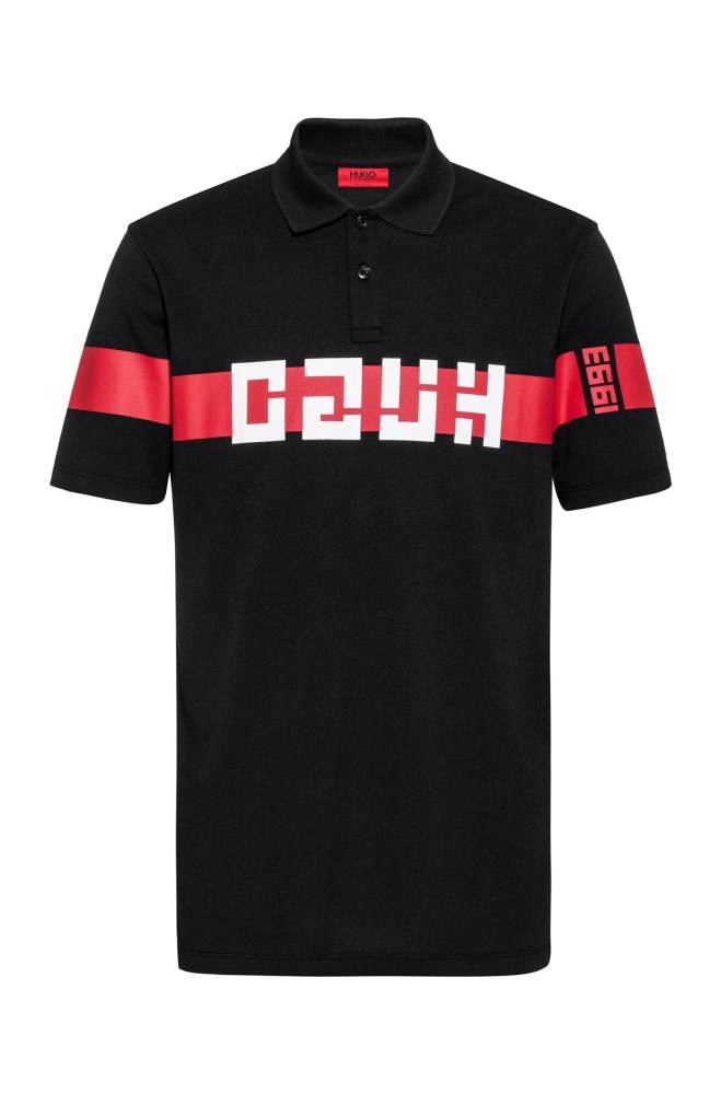 Hugo Boss Regular-fit polo shirt Svarte | QRN5MDhl