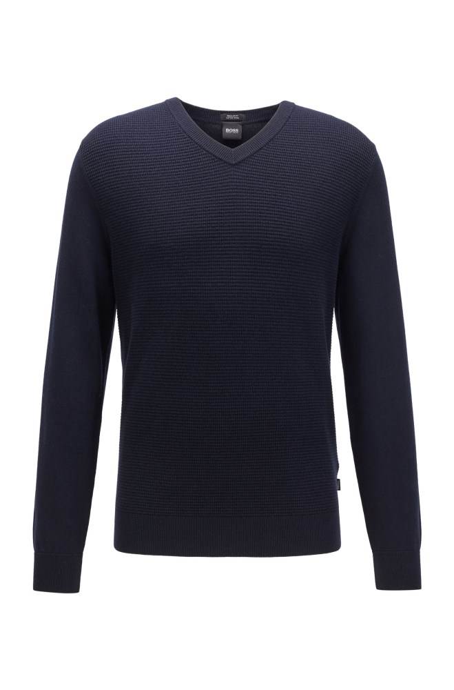 Hugo Boss Regular-fit sweater Mørke Blå | emwKf1HT