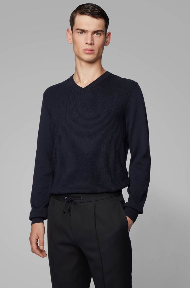 Hugo Boss Regular-fit sweater Mørke Blå | emwKf1HT