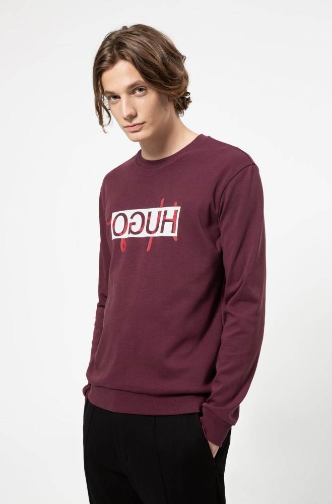 Hugo Boss Regular-fit sweatshirt Mørke Rød | o9IqOEJk