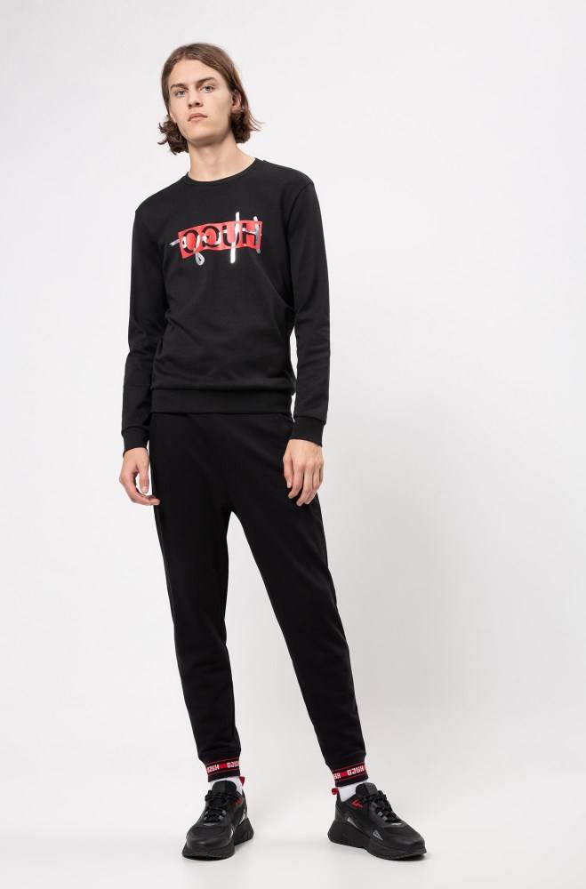 Hugo Boss Regular-fit sweatshirt Svarte | 0WXoZiJh