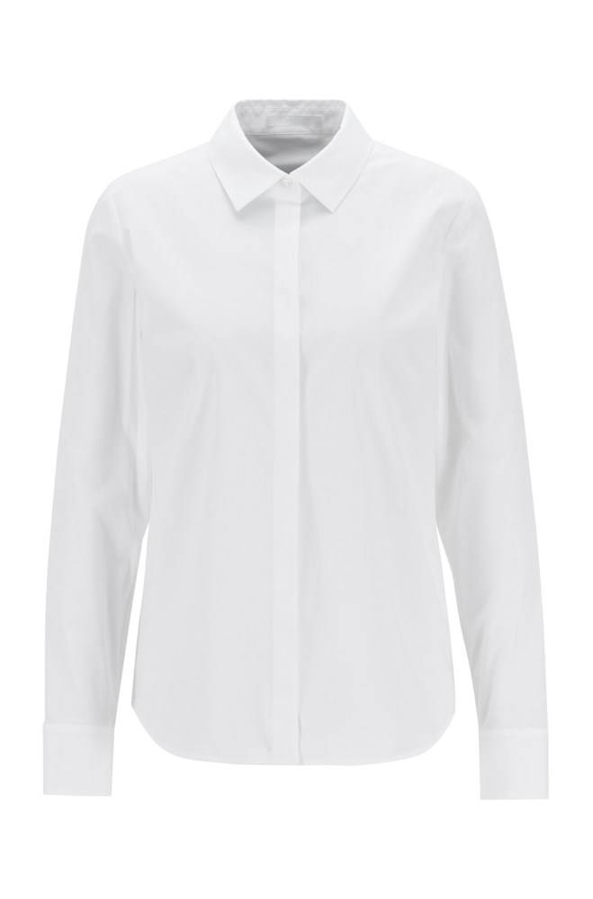 Hugo Boss Regular-fit tailored blouse Hvite | Om7R3HWL