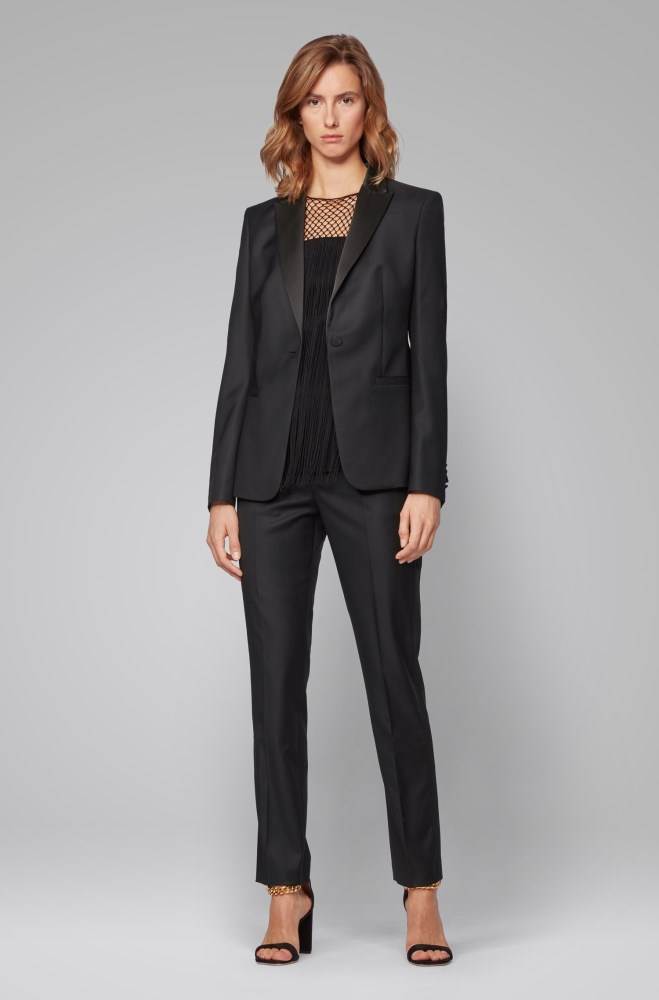 Hugo Boss Regular-fit tuxedo-inspired jacket Svarte | lhqKU7og