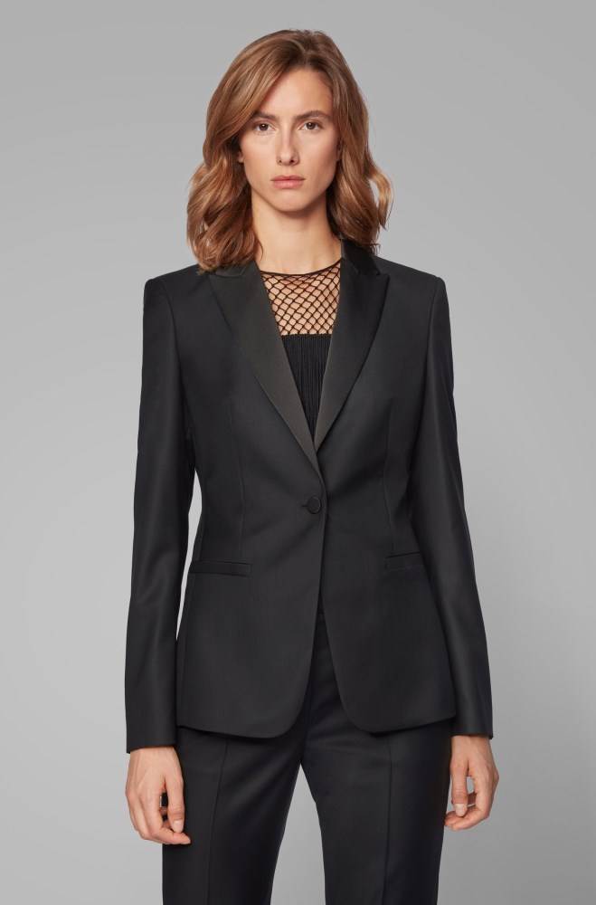 Hugo Boss Regular-fit tuxedo-inspired jacket Svarte | lhqKU7og