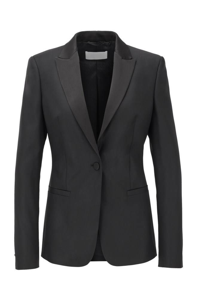 Hugo Boss Regular-fit tuxedo-inspired jacket Svarte | lhqKU7og