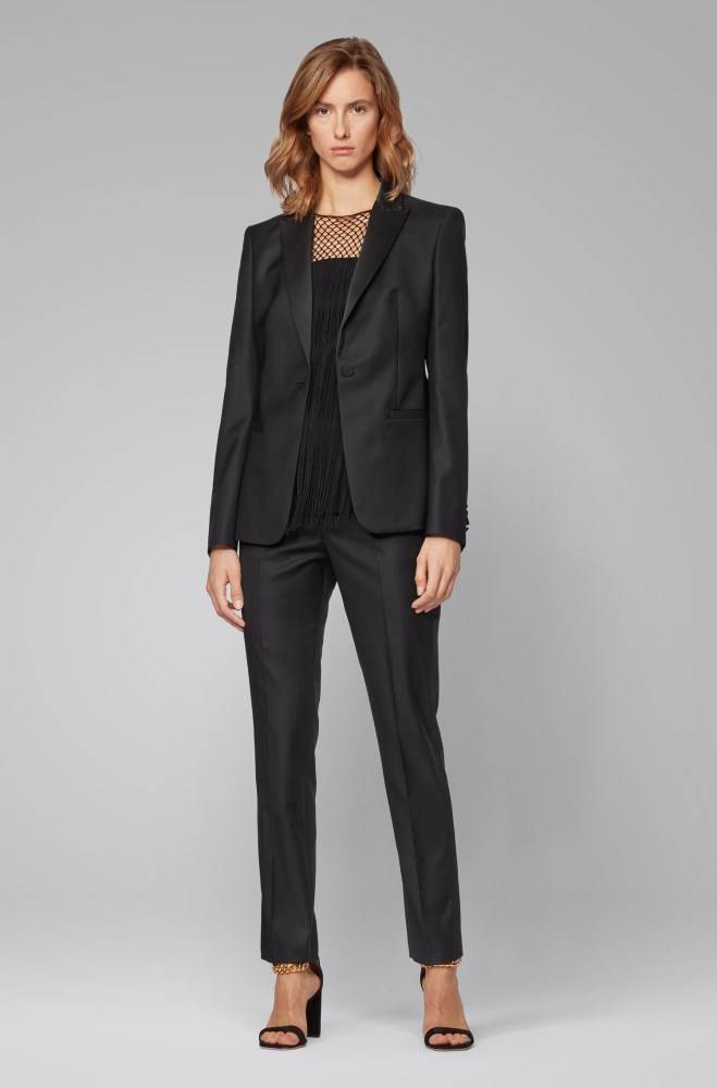 Hugo Boss Regular-fit tuxedo-inspired trousers Svarte | HwElw6fk