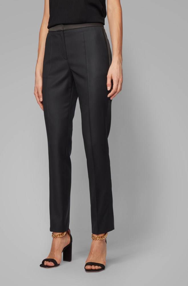 Hugo Boss Regular-fit tuxedo-inspired trousers Svarte | HwElw6fk