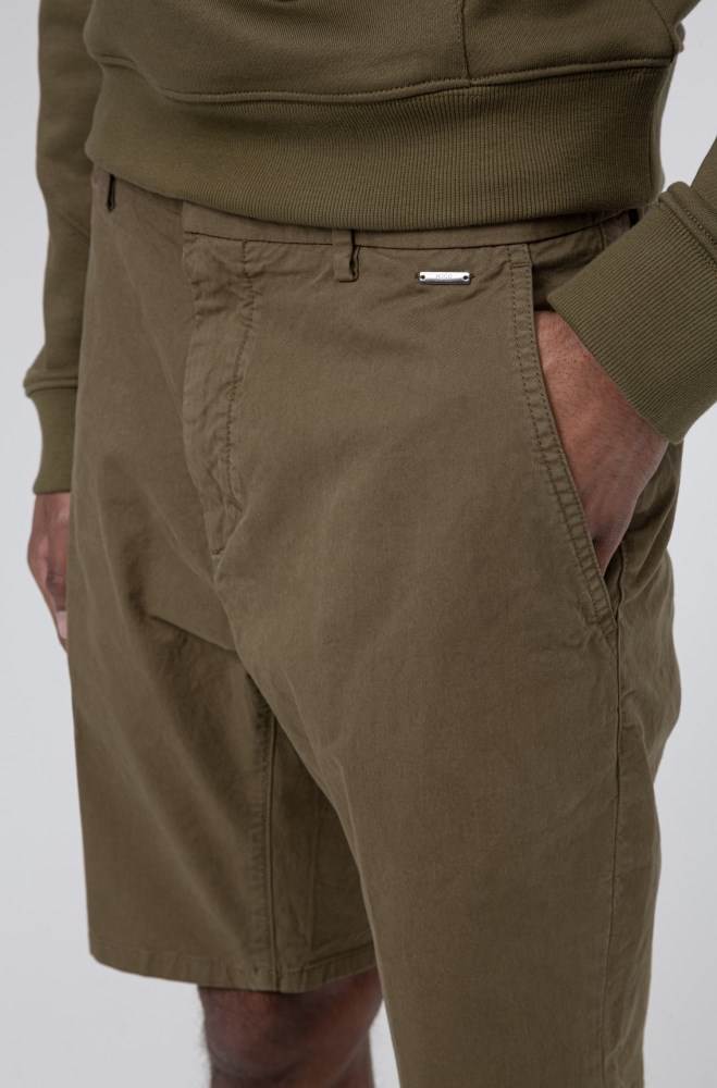 Hugo Boss Regular-rise shorts Khaki | UYenhZre