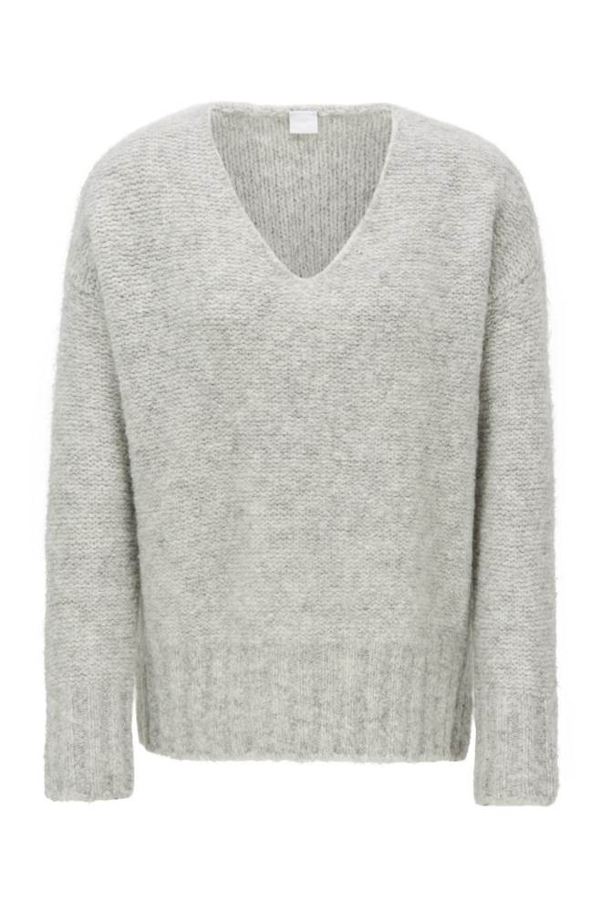 Hugo Boss Relaxed-fit V-neck sweater Lyse Grå | FxxZcBAG