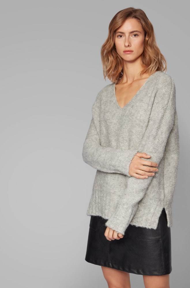 Hugo Boss Relaxed-fit V-neck sweater Lyse Grå | FxxZcBAG