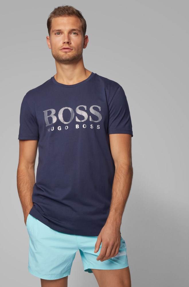 Hugo Boss Relaxed-fit beach T-shirt Mørke Blå | 1PPhzqKB