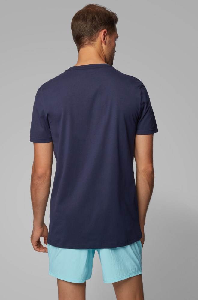 Hugo Boss Relaxed-fit beach T-shirt Mørke Blå | 1PPhzqKB