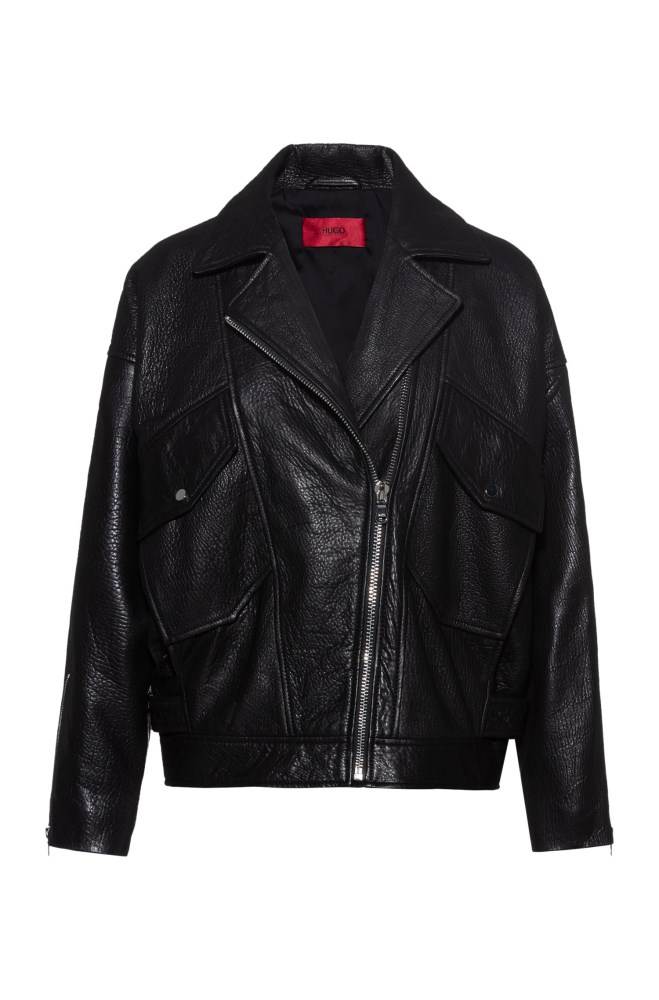 Hugo Boss Relaxed-fit biker jacket Svarte | dIdcZEDJ