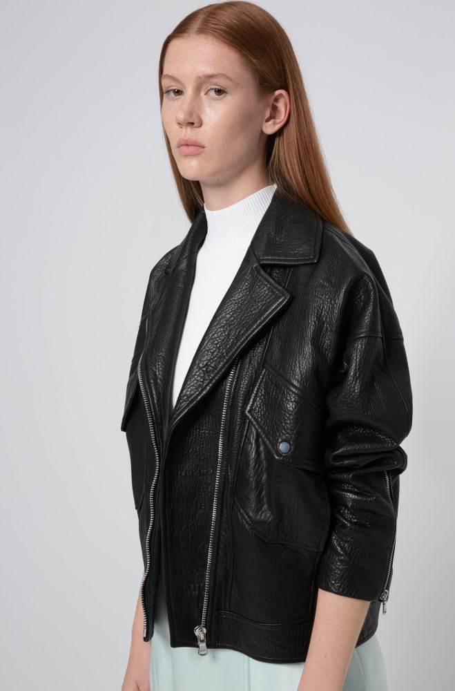 Hugo Boss Relaxed-fit biker jacket Svarte | dIdcZEDJ