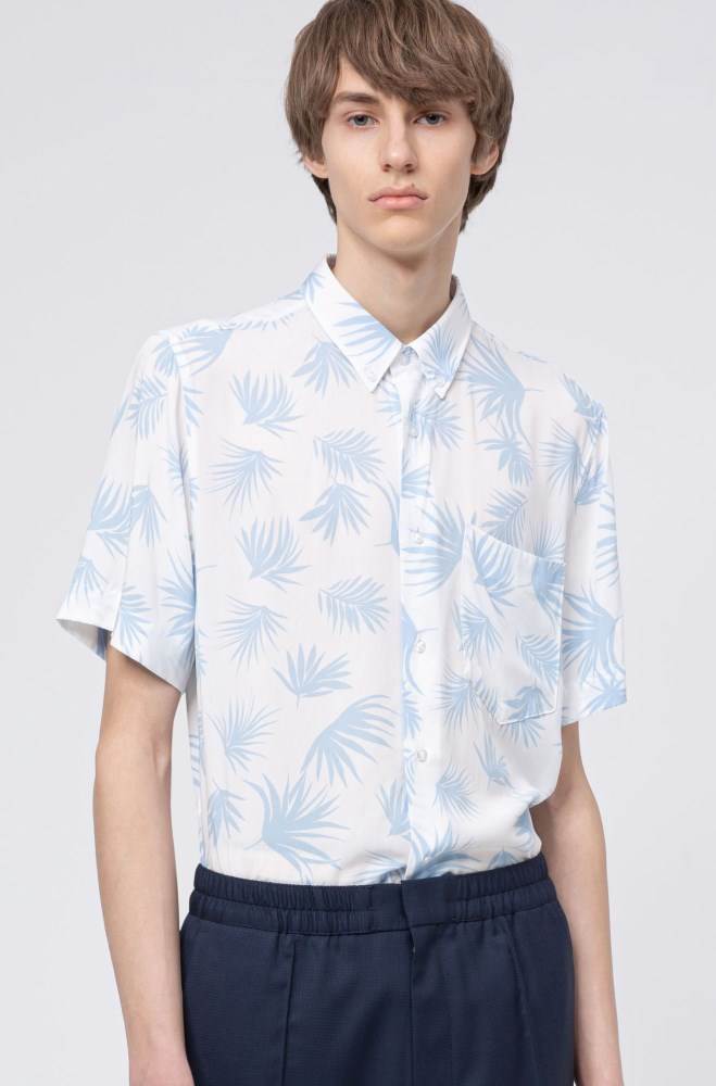 Hugo Boss Relaxed-fit button-down shirt Hvite | 2hIUTGxM