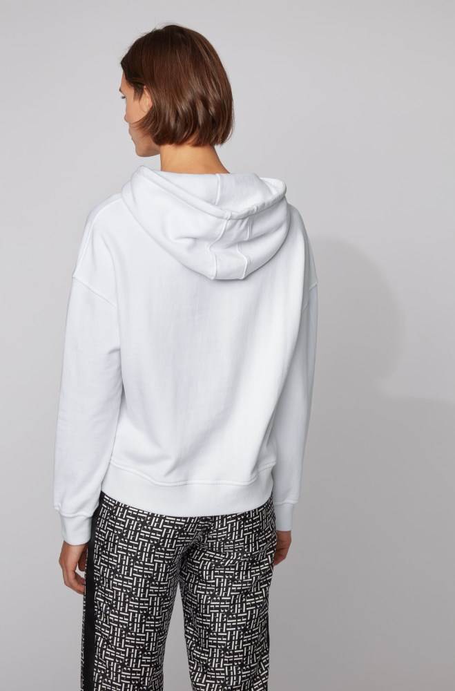 Hugo Boss Relaxed-fit cotton-blend hoodie Hvite | ok4f1FoN