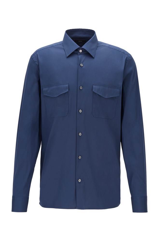 Hugo Boss Relaxed-fit cotton-blend shirt Blå | 0fKEu7em