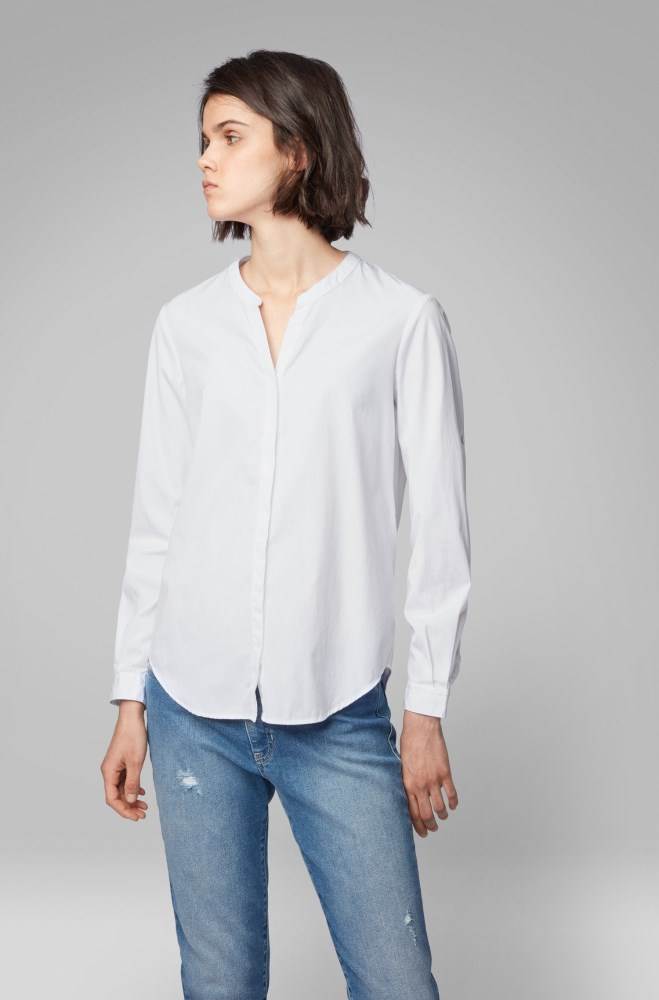 Hugo Boss Relaxed-fit cotton-poplin blouse Hvite | ODGdKece