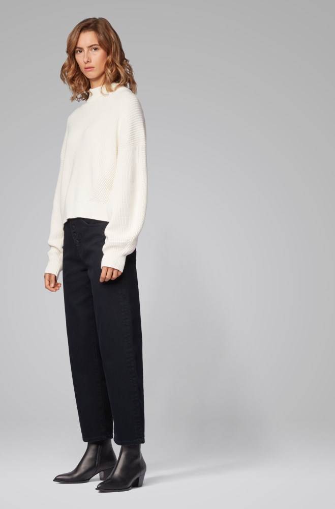 Hugo Boss Relaxed-fit cropped sweater Hvite | ts6nHuKf