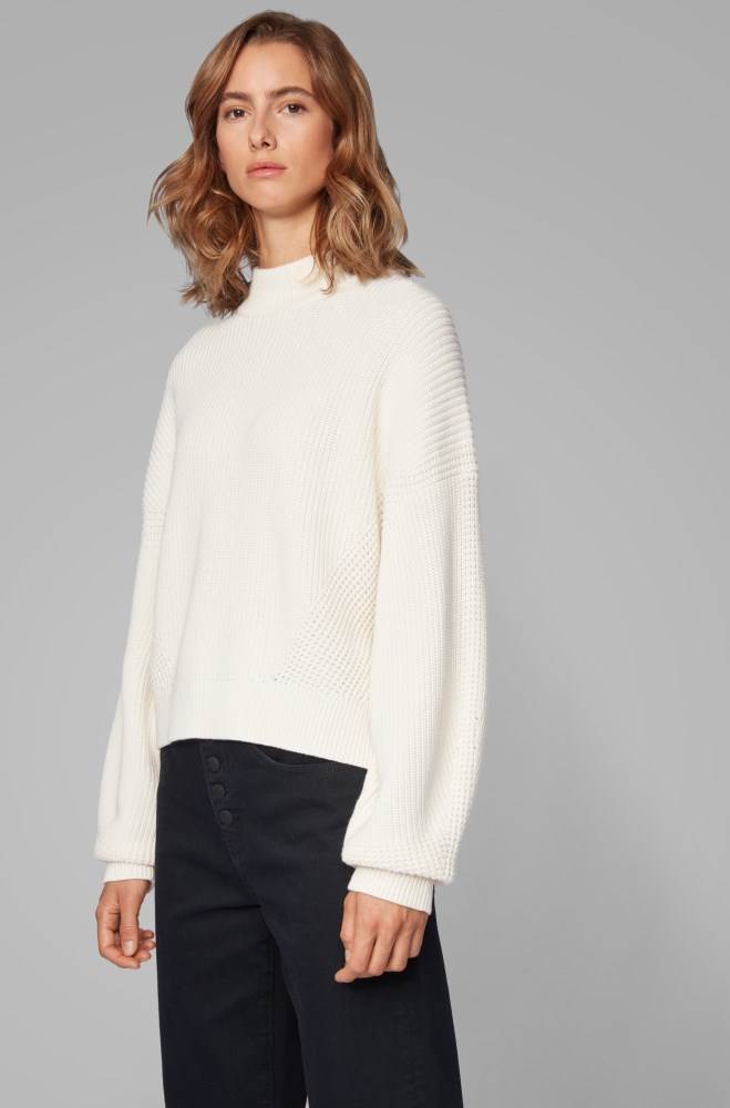 Hugo Boss Relaxed-fit cropped sweater Hvite | ts6nHuKf