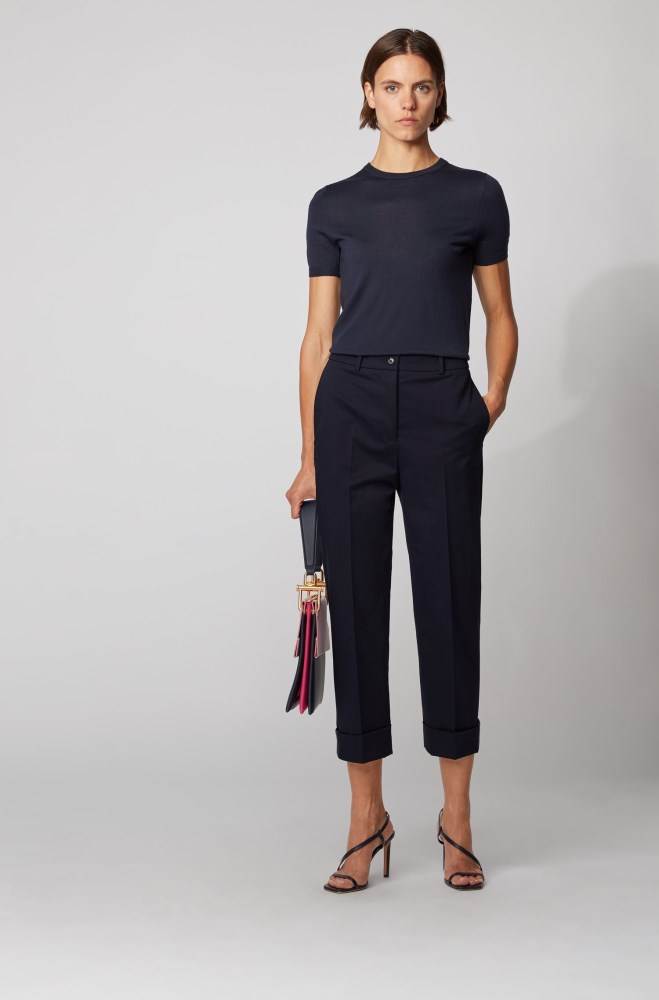 Hugo Boss Relaxed-fit cropped trousers Lyse Blå | IYdShZXt