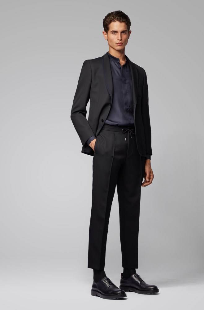 Hugo Boss Relaxed-fit cropped trousers Mørke Blå | yWdR03iX