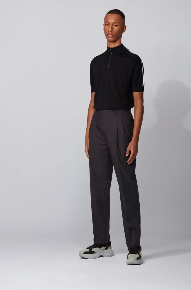 Hugo Boss Relaxed-fit high-waisted trousers Svarte | aRBneJWo