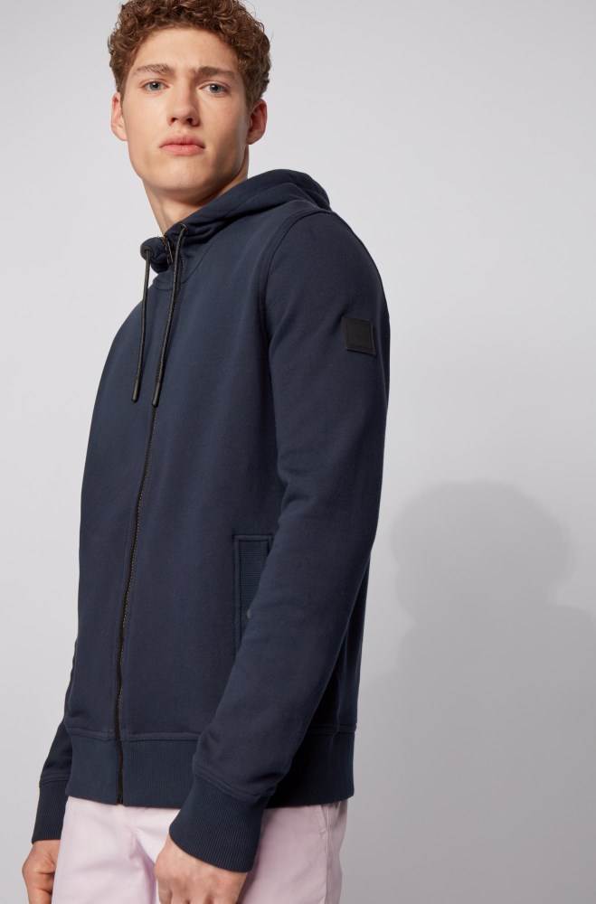 Hugo Boss Relaxed-fit hooded sweatshirt Mørke Blå | 735uLwOf