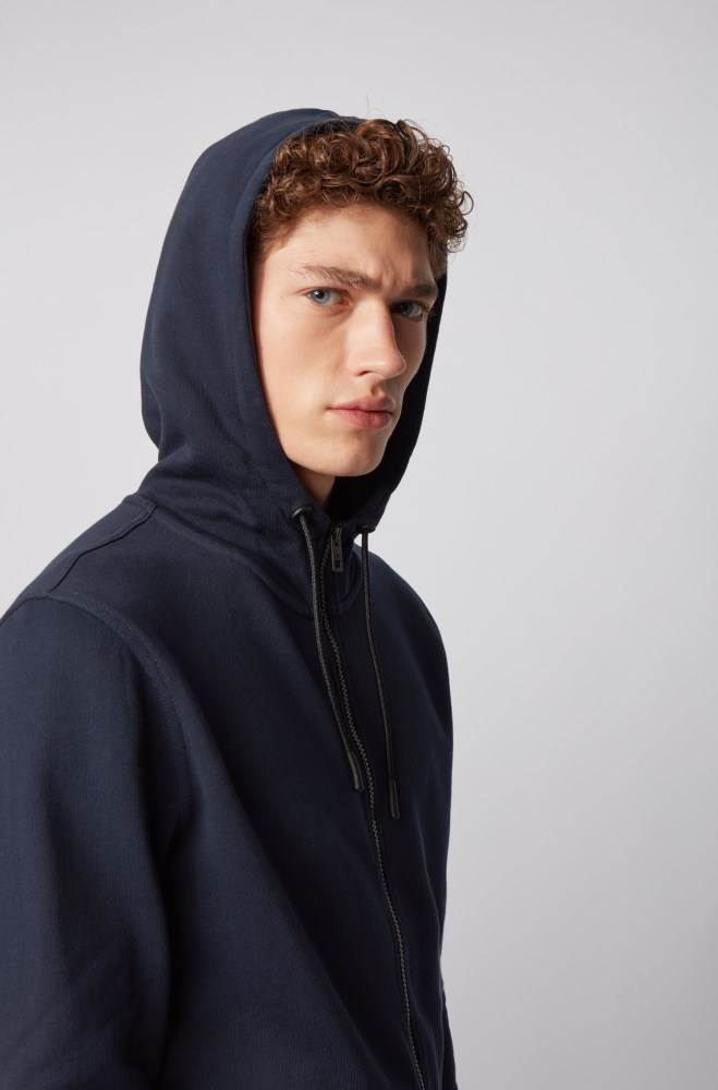 Hugo Boss Relaxed-fit hooded sweatshirt Mørke Blå | 735uLwOf