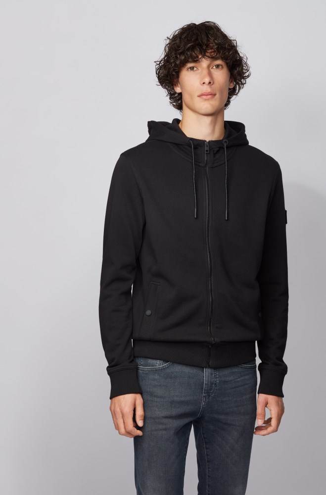 Hugo Boss Relaxed-fit hooded sweatshirt Svarte | K97NjI4j