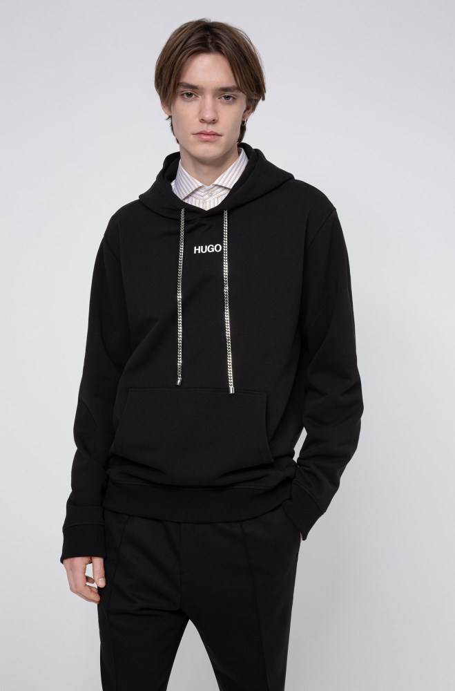 Hugo Boss Relaxed-fit hooded sweatshirt Svarte | kcO3z9ZM