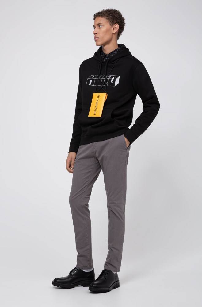 Hugo Boss Relaxed-fit hoodie Svarte | WTh5NhWQ