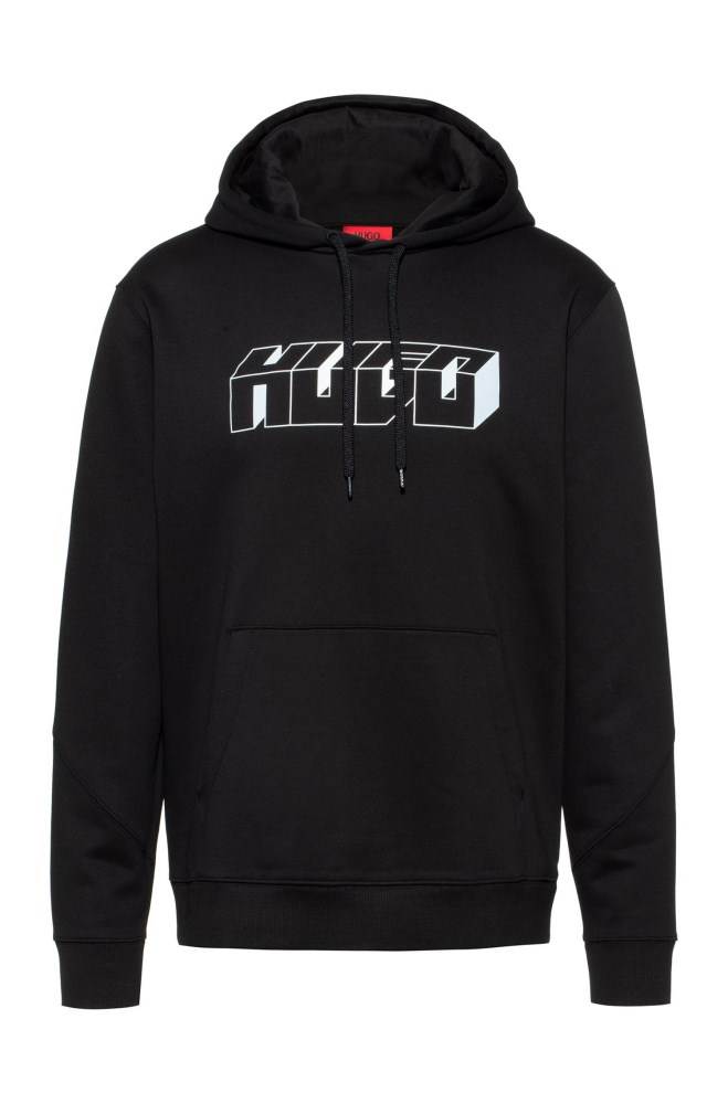 Hugo Boss Relaxed-fit hoodie Svarte | WTh5NhWQ