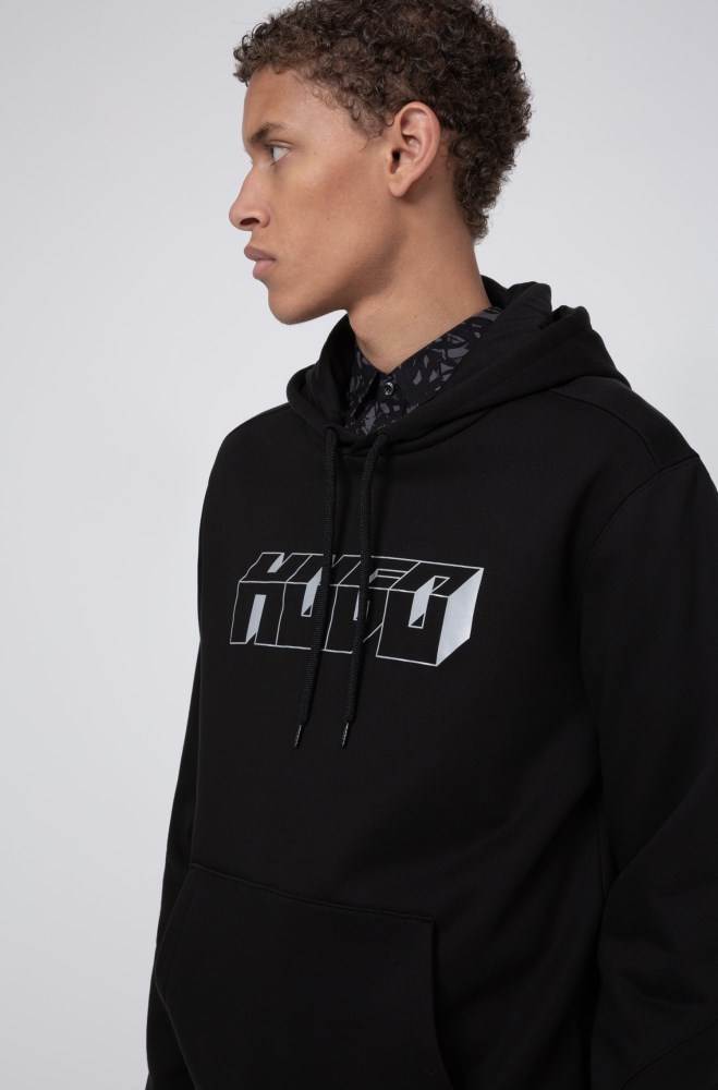 Hugo Boss Relaxed-fit hoodie Svarte | WTh5NhWQ