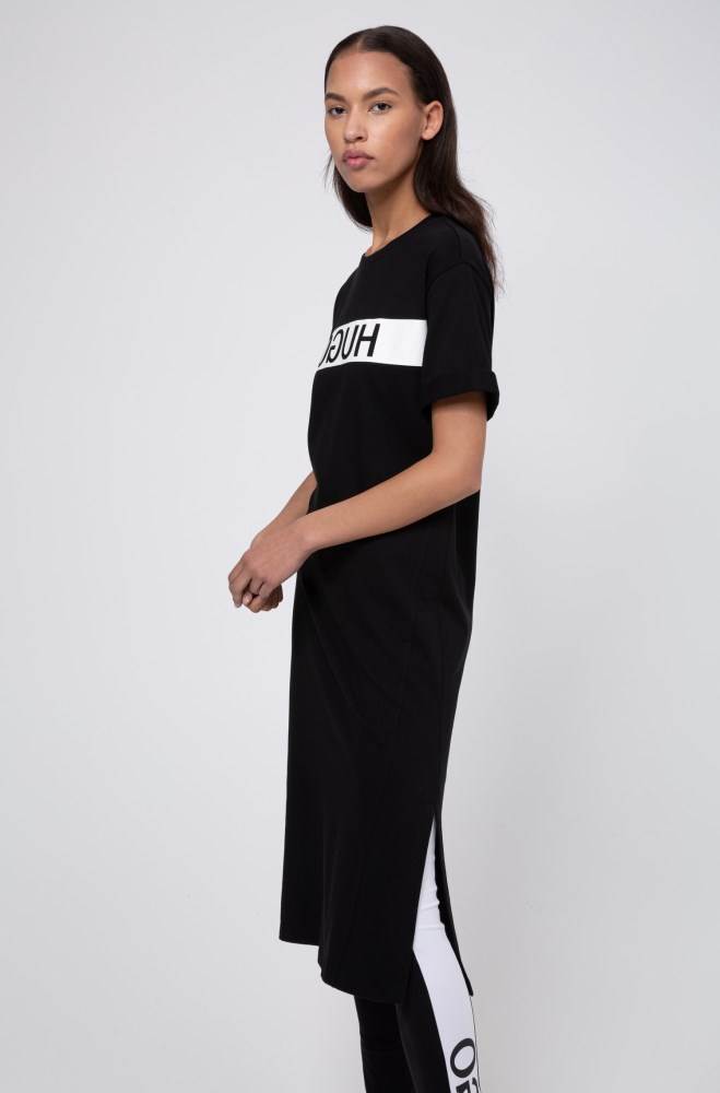 Hugo Boss Relaxed-fit jersey T-shirt dress Svarte | LxbpYk4s