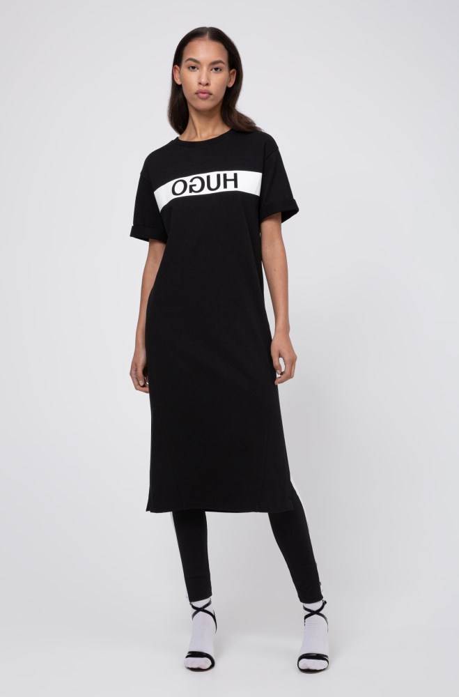 Hugo Boss Relaxed-fit jersey T-shirt dress Svarte | LxbpYk4s