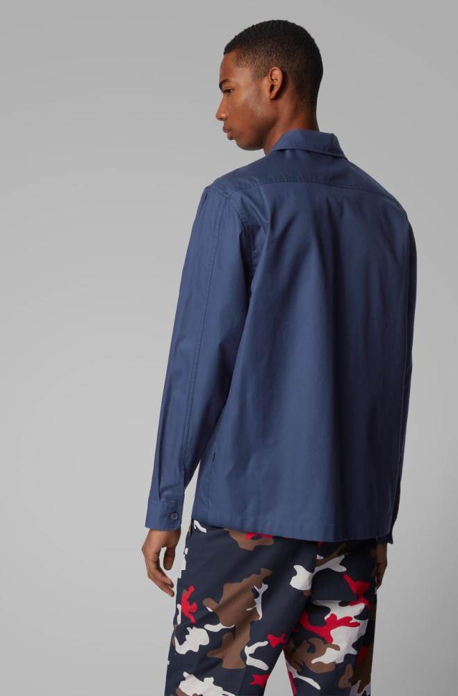 Hugo Boss Relaxed-fit overshirt Mørke Blå | VqhMWI9c