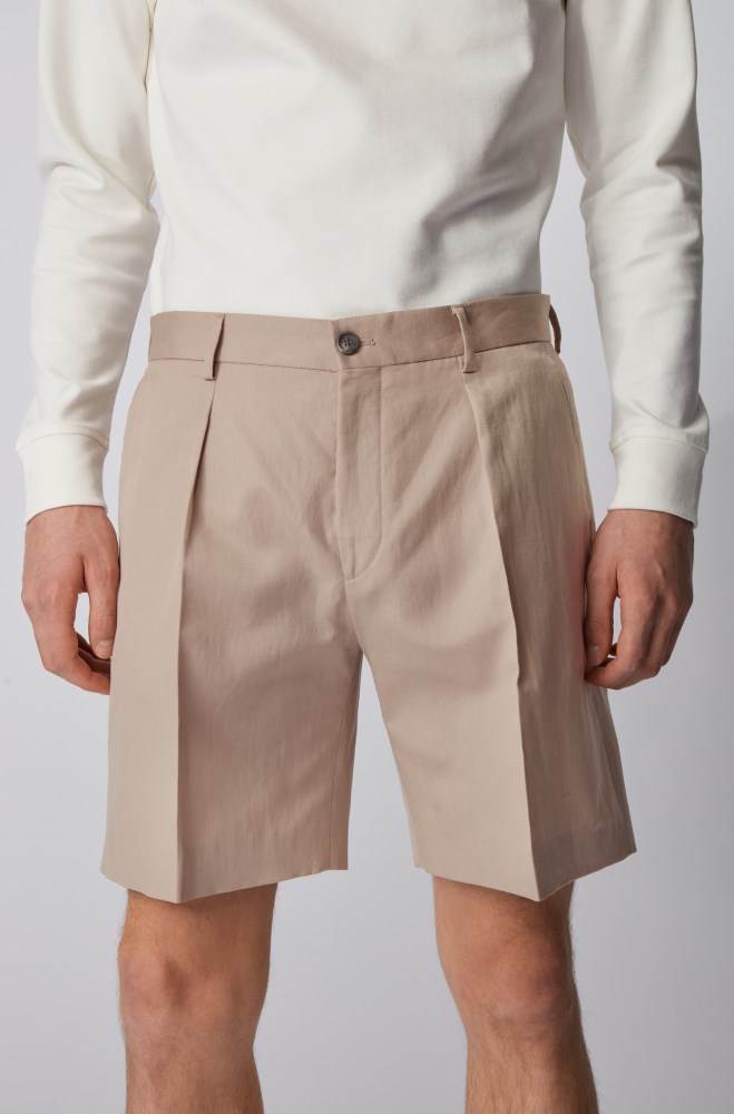 Hugo Boss Relaxed-fit pleat-front shorts Lyse Beige | 2qSh5ZM3