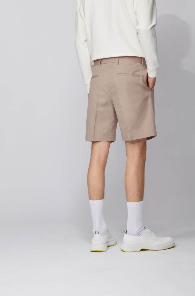 Hugo Boss Relaxed-fit pleat-front shorts Lyse Beige | 2qSh5ZM3