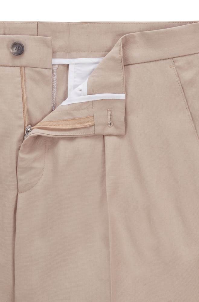 Hugo Boss Relaxed-fit pleat-front shorts Lyse Beige | 2qSh5ZM3