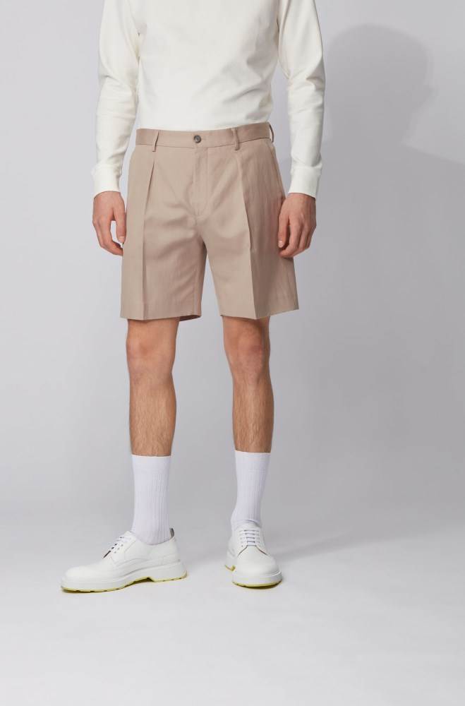 Hugo Boss Relaxed-fit pleat-front shorts Lyse Beige | 2qSh5ZM3