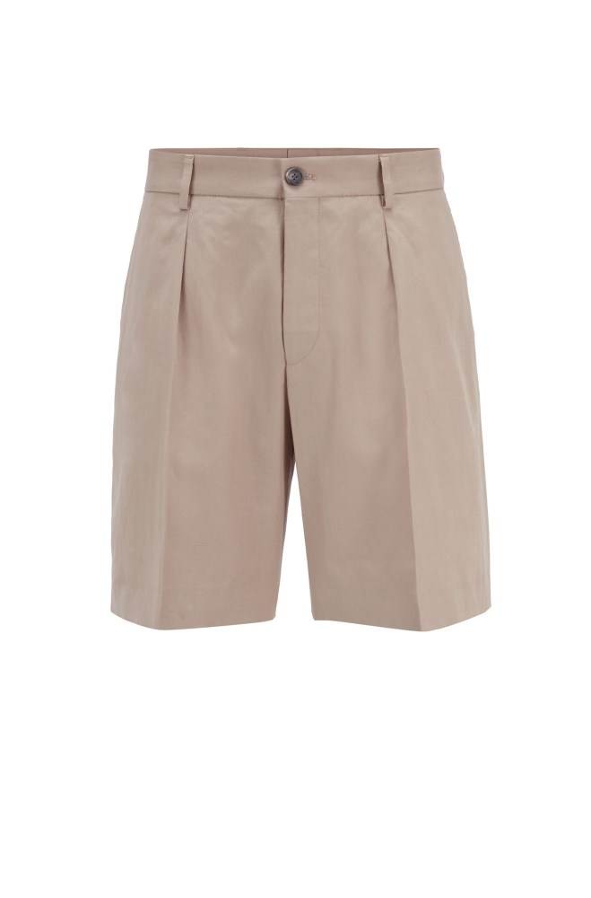 Hugo Boss Relaxed-fit pleat-front shorts Lyse Beige | bCJbta3h