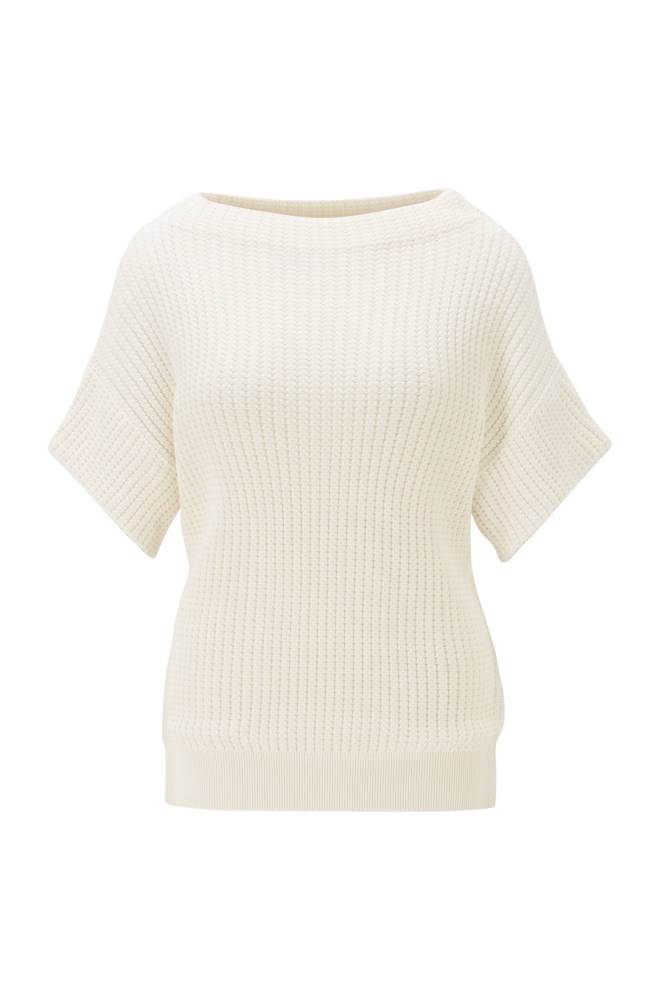 Hugo Boss Relaxed-fit short-sleeved sweater Hvite | hiupDuBp