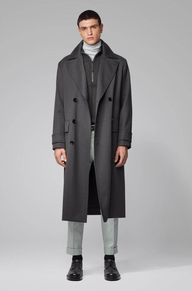 Hugo Boss Relaxed-fit virgin-wool coat Grå | Z9z8TFO3