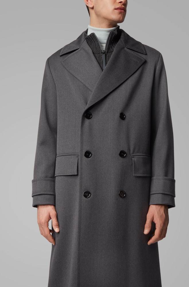 Hugo Boss Relaxed-fit virgin-wool coat Grå | Z9z8TFO3